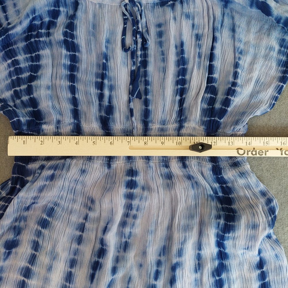 Raya Sun Boho Tie Dye Embroidered Smocked Mini Dress XL Blue White Cotton - Picture 6 of 7